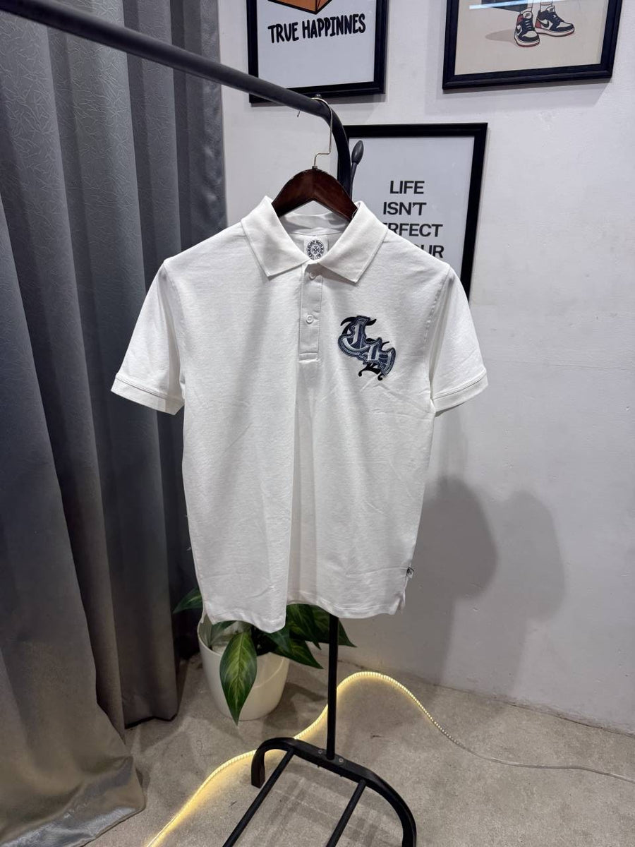 Chrome heart turkey imported polo tshirt with patch and embroidery and brand button white