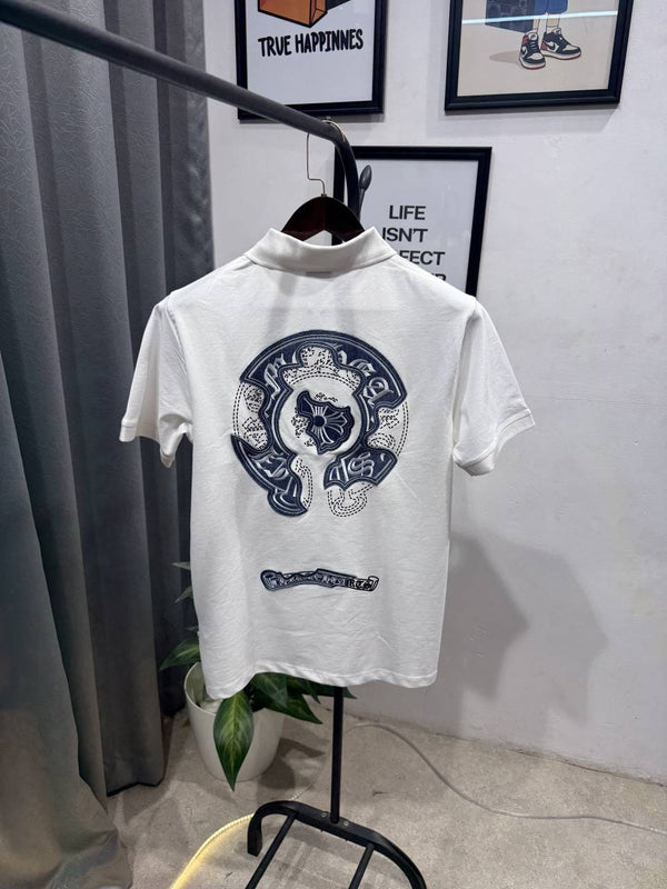 Chrome heart turkey imported polo tshirt with patch and embroidery and brand button white