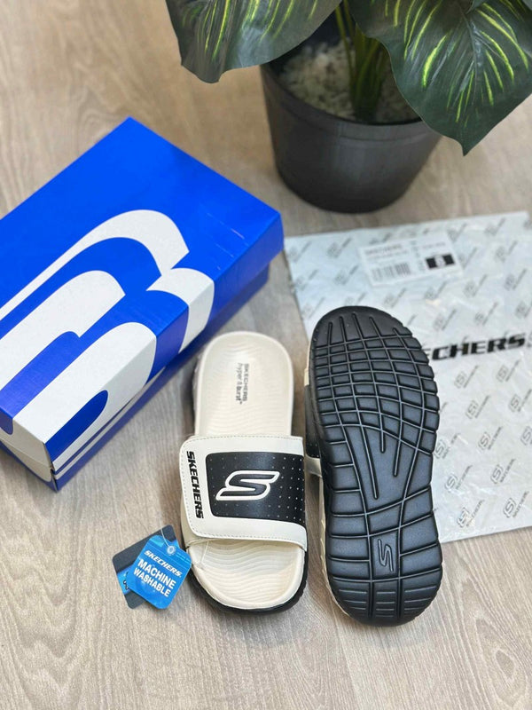 Skechers Go Recover Adjust Premium Beige Black Slides