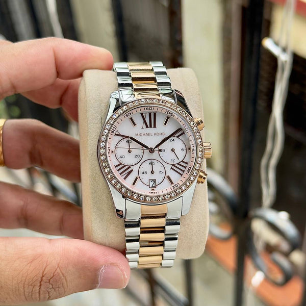 Michae_el Kors Lexington Chronograph womens 2 ton copper white