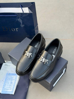 Dior Leather Loafers Black Silver