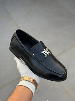 Dior Leather Loafers Black Silver