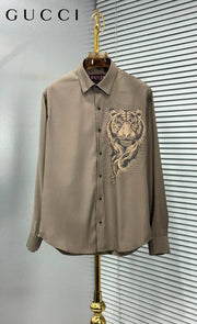 Gucci Tiger Diamond Logo Full Sleeves Shirt Coffee