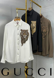 Gucci Tiger Diamond Logo Full Sleeves Shirt Coffee