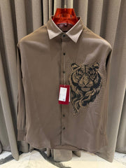 Gucci Tiger Diamond Logo Full Sleeves Shirt Coffee