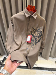 Gucci Tiger Diamond Logo Full Sleeves Shirt Coffee