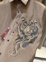 Gucci Tiger Diamond Logo Full Sleeves Shirt Coffee