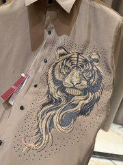 Gucci Tiger Diamond Logo Full Sleeves Shirt Coffee