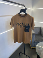 Prada turkey imported front pocket and print imported round neck tshirt brown sale