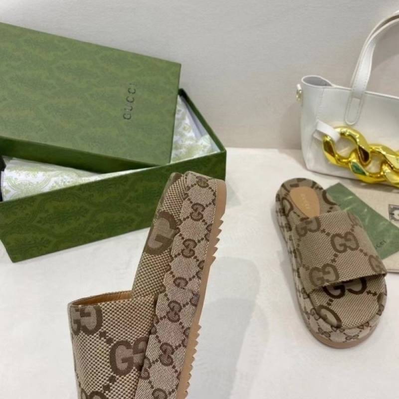 Gucci GG Marmont Platform Slide Sandal With OG Box & Carry Bag (Brown - 783)