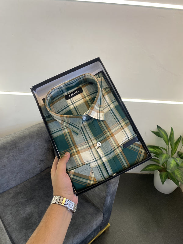 Amiri style 2 checks imported box packing shirt green