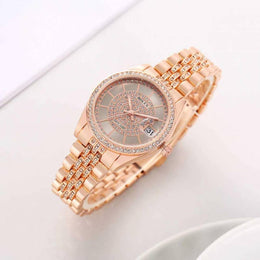 Rolex Ladies Crystal Date Just Quartz Rose-Gold Grey