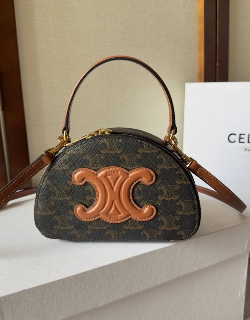 CELINE HALF MOON CASE IN TRIOMPHE CANVAS AND CALFSKIN