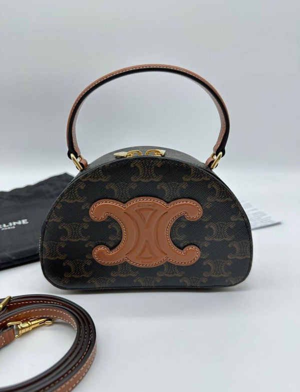 CELINE HALF MOON CASE IN TRIOMPHE CANVAS AND CALFSKIN