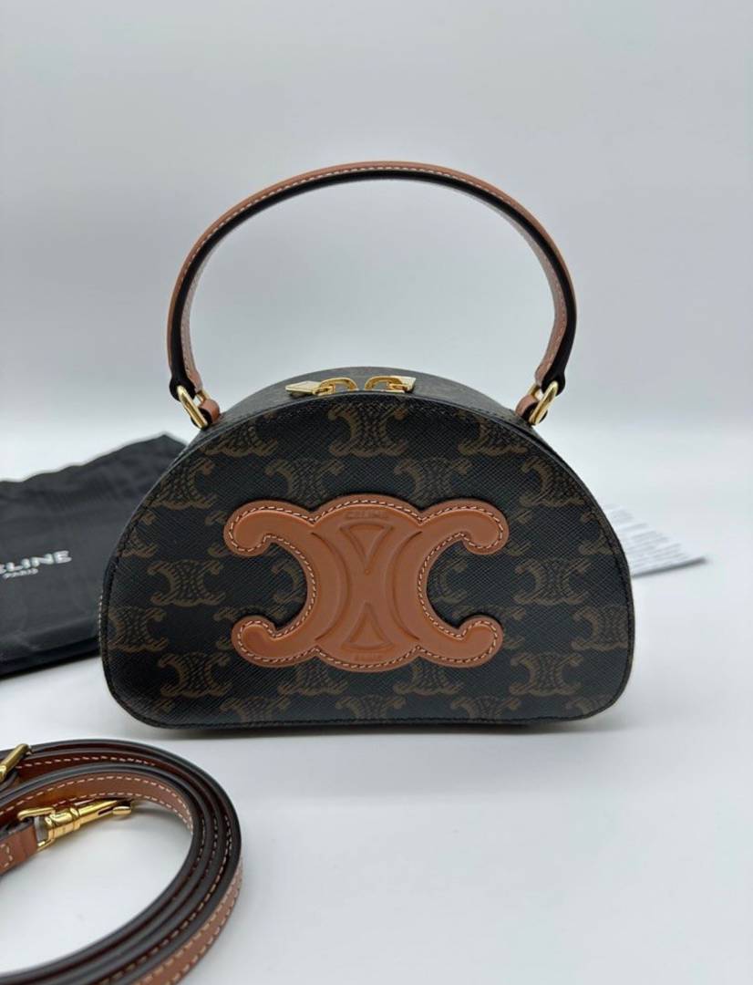 CELINE HALF MOON CASE IN TRIOMPHE CANVAS AND CALFSKIN