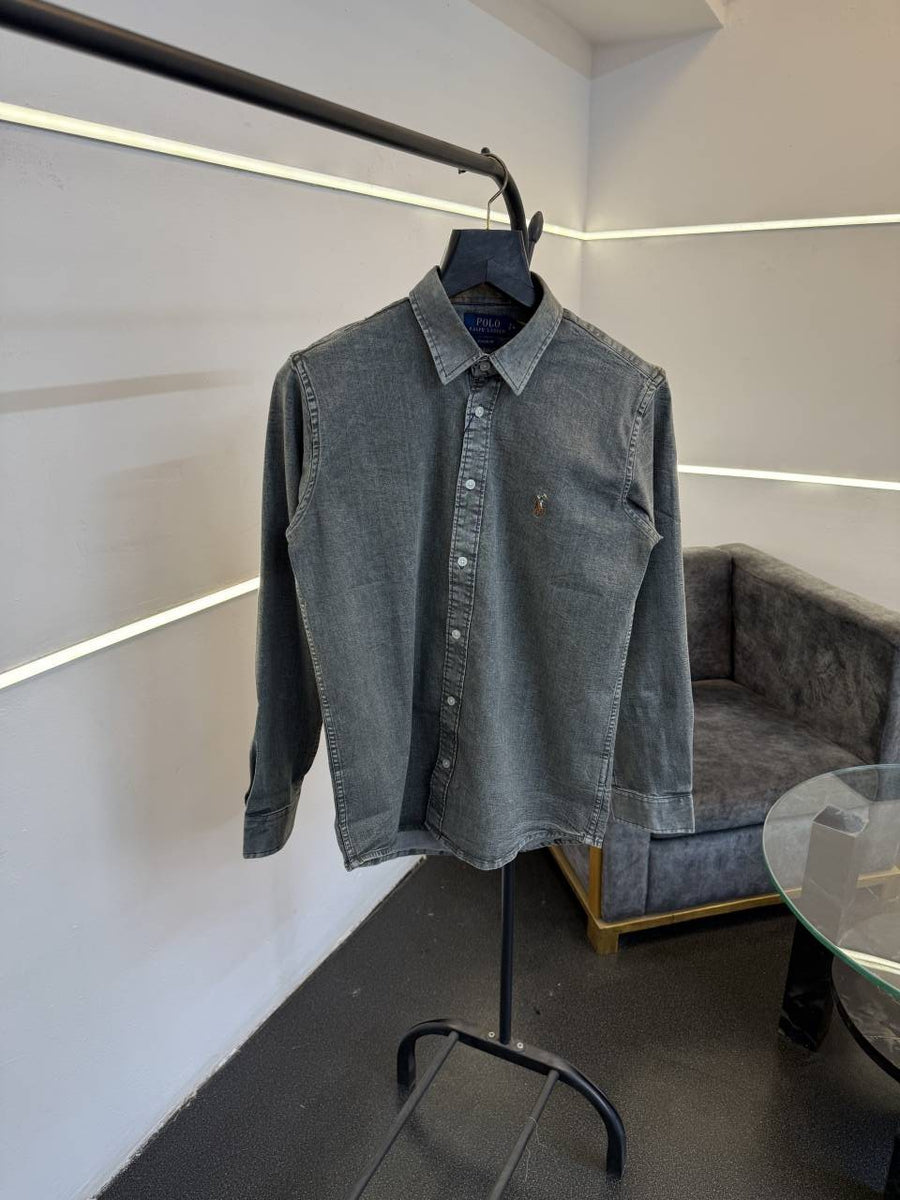 Ralph lauren dark grey imported denim shirt with embroidery logo on chest