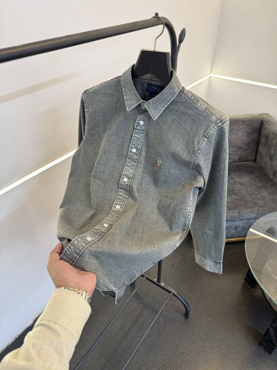 Ralph lauren dark grey imported denim shirt with embroidery logo on chest