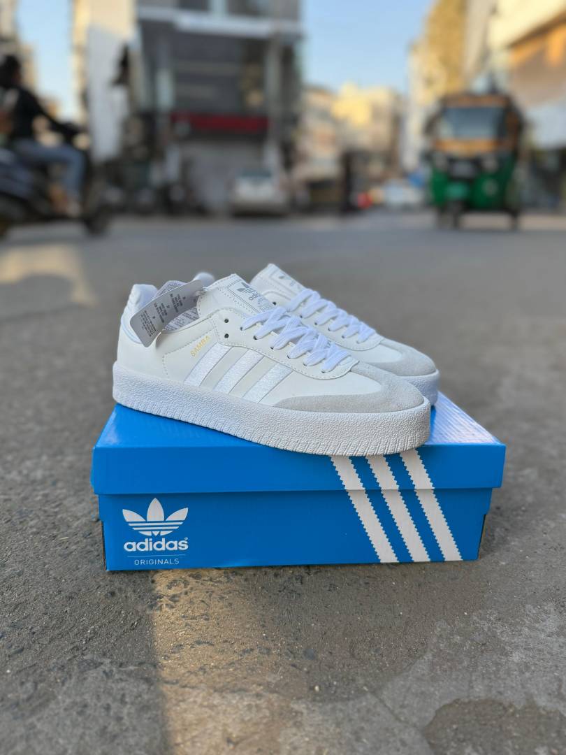 Adidas Samba Triple White Satin Stripe
