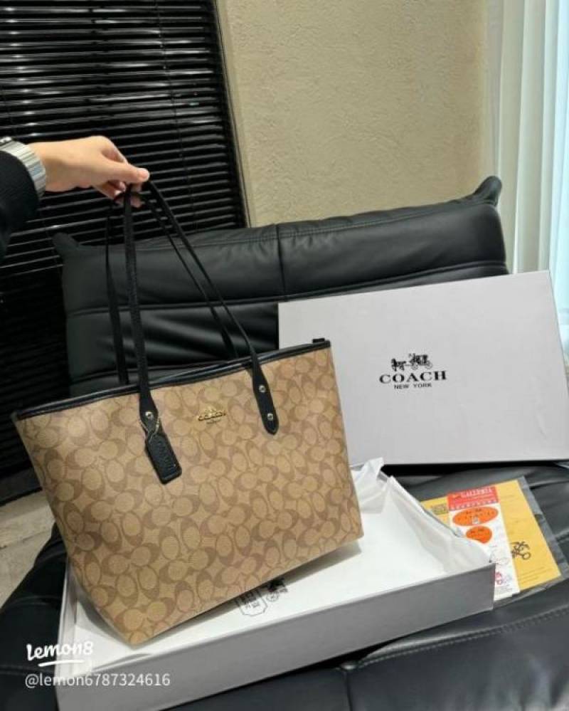 Coach_Signature_City_Tote_Bag_With_OG_Box_&_Dust_Bag_(Beige_Black-1119)
