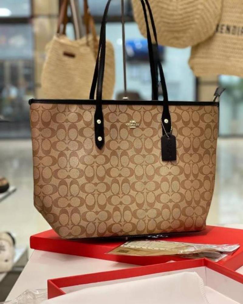 Coach_Signature_City_Tote_Bag_With_OG_Box_&_Dust_Bag_(Beige_Black-1119)
