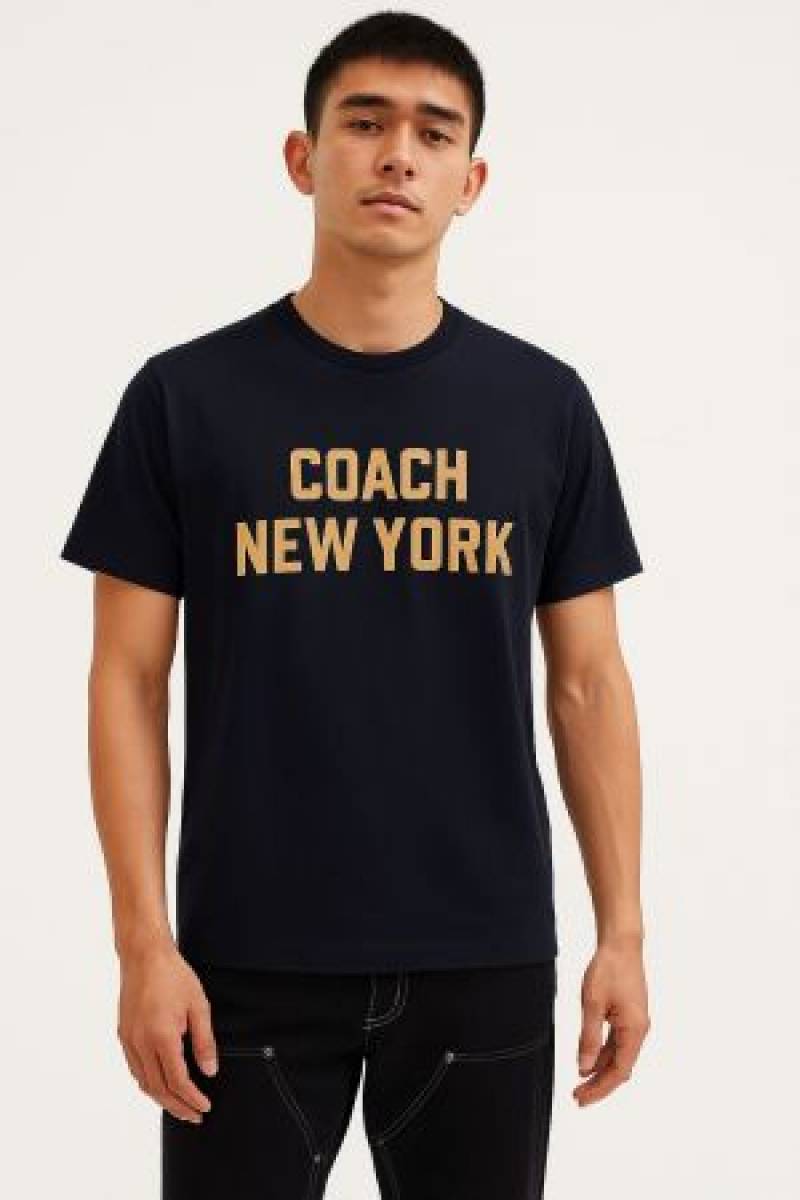 SALE Coach Middle Brand Logo Round Neck T-shirt Black