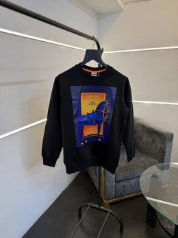 Hermes black imported graphic print cotton fleece sweatshirt