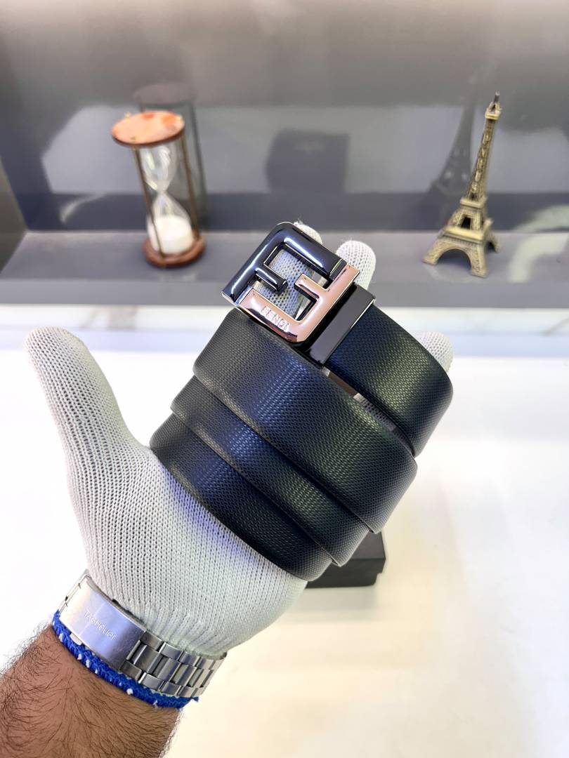 Fendi Black Golden Reversible Belt Fa 761