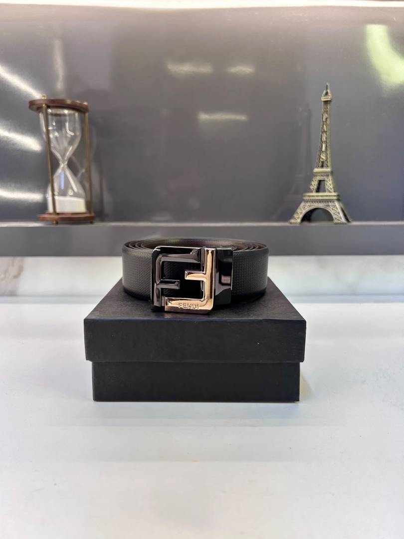 Fendi Black Golden Reversible Belt Fa 761