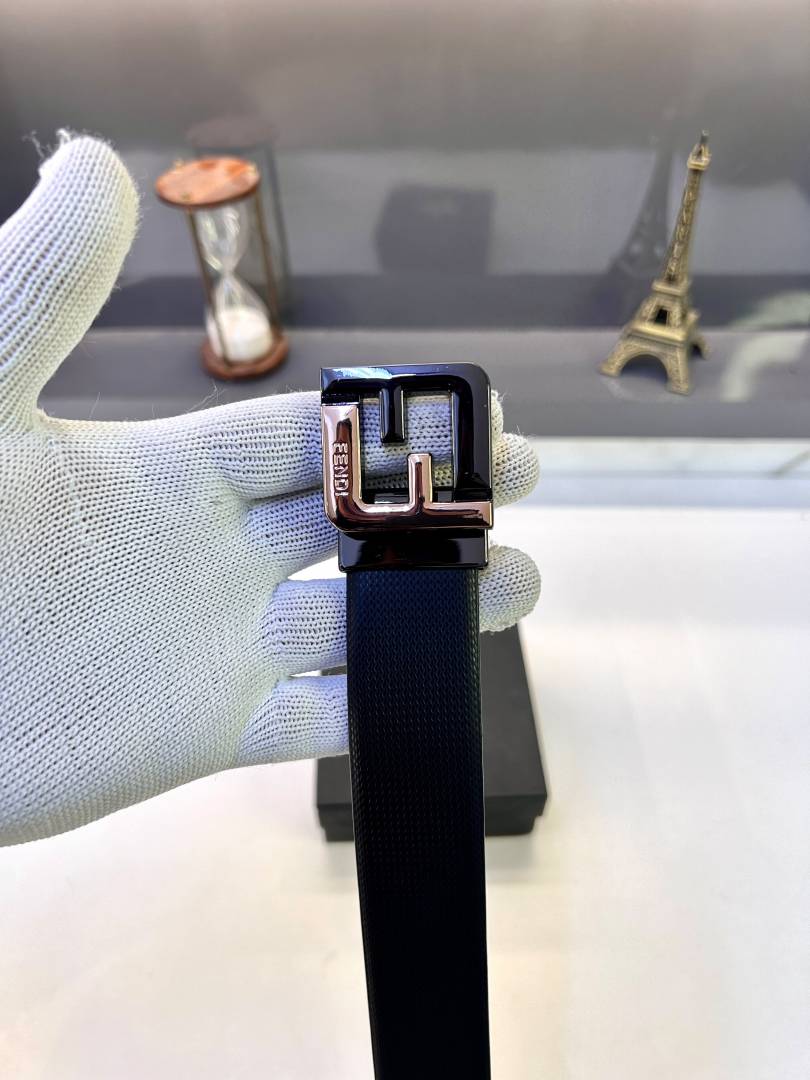 Fendi Black Golden Reversible Belt Fa 761