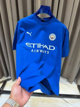 Mancity Logo Round Neck T shirt Bluem