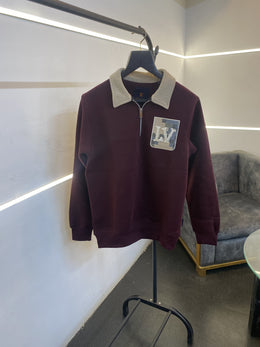 Louis Vuitton heavy gsm H zip cotton fleece imported sweatshirt wine