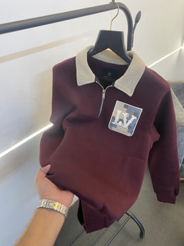 Louis Vuitton heavy gsm H zip cotton fleece imported sweatshirt wine