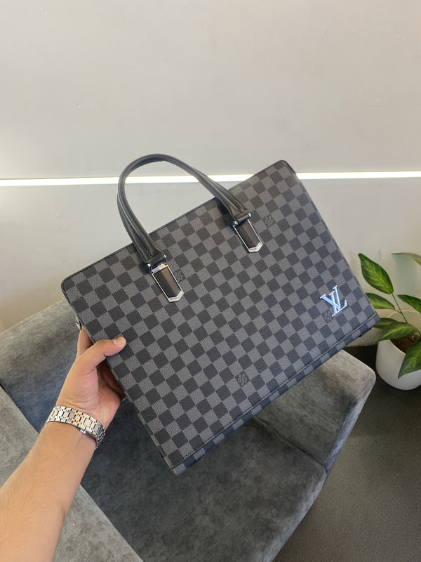 Louis Vuitton monogram laptop bag with single zip and inside three pockets black grey