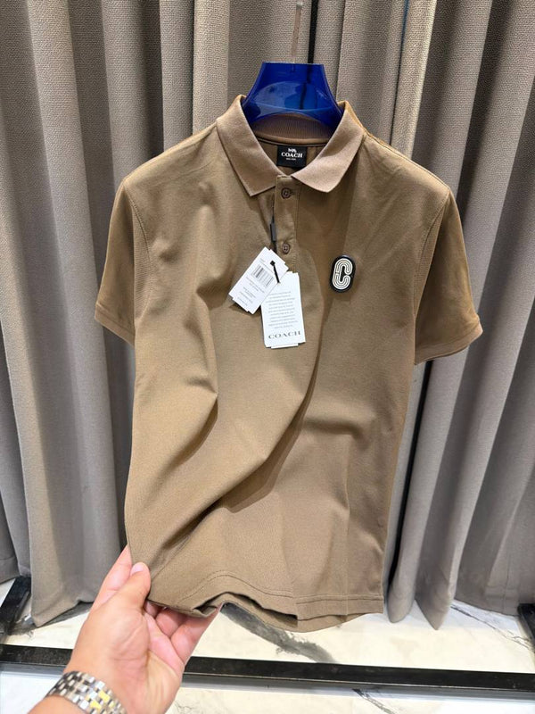 Coach Chest Logo Polo T-shirt Coffee