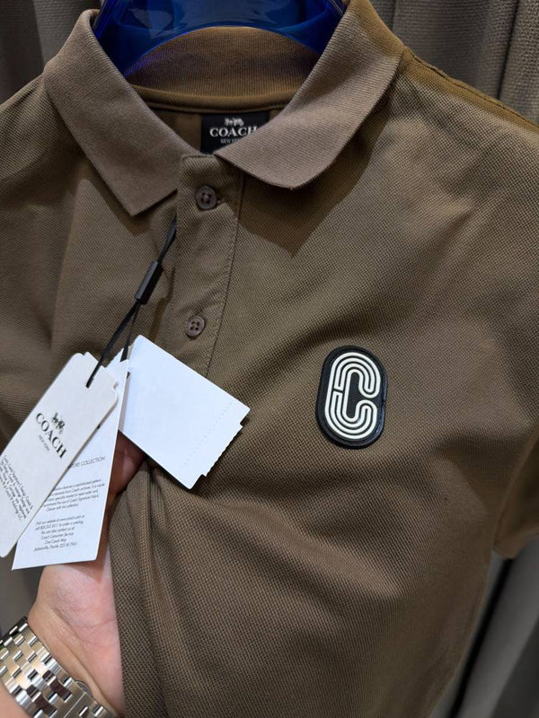 Coach Chest Logo Polo T-shirt Coffee