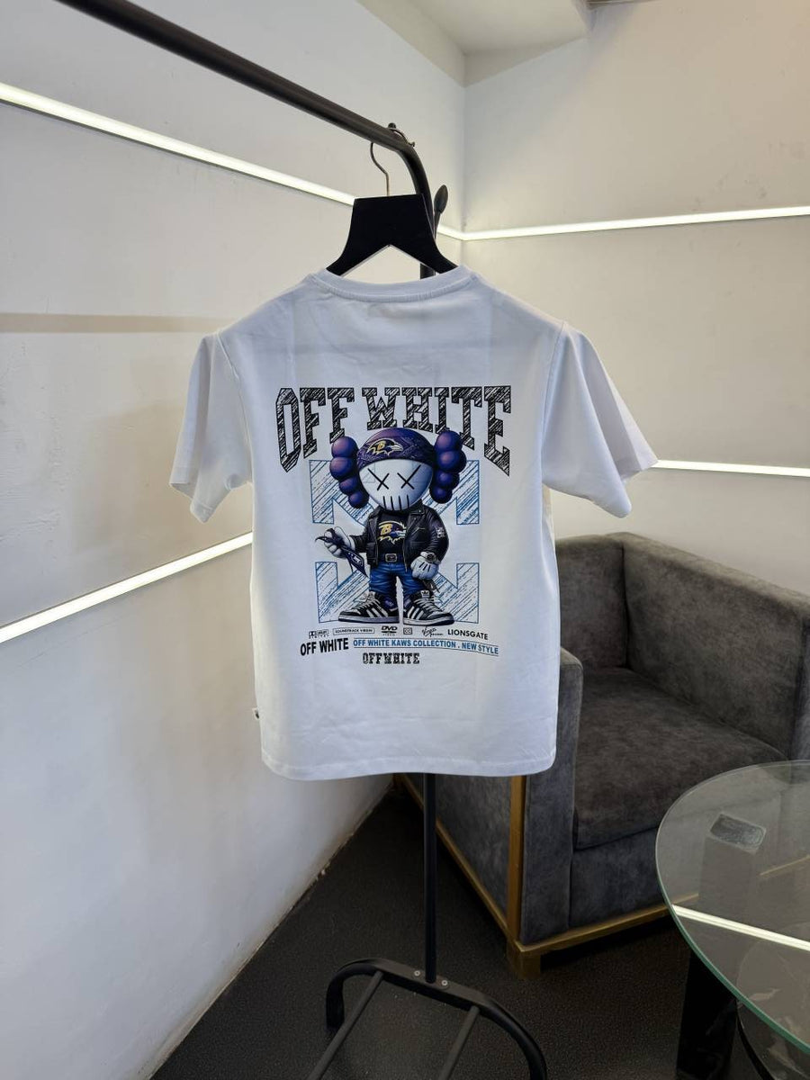 Of white Imported round neck tshirt with front and back print White sale