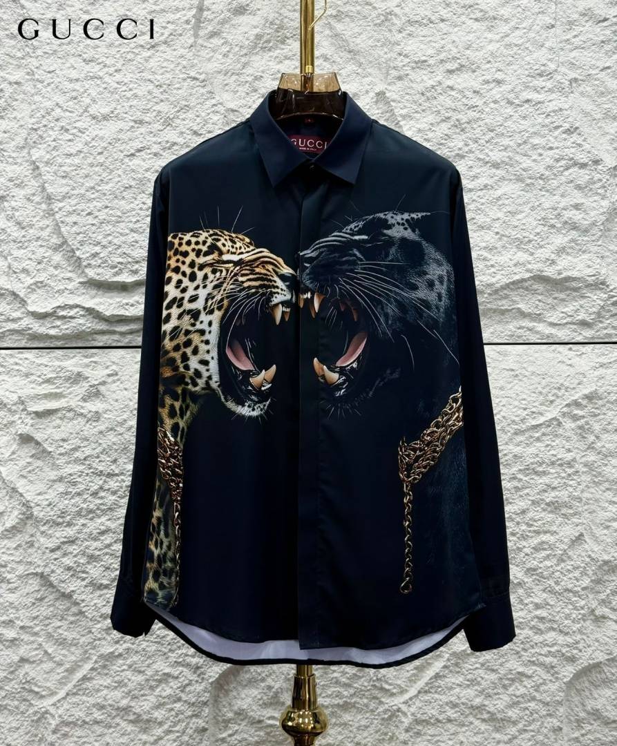 Gucci Leopard Print Box Pack Full Sleeves Shirt Black