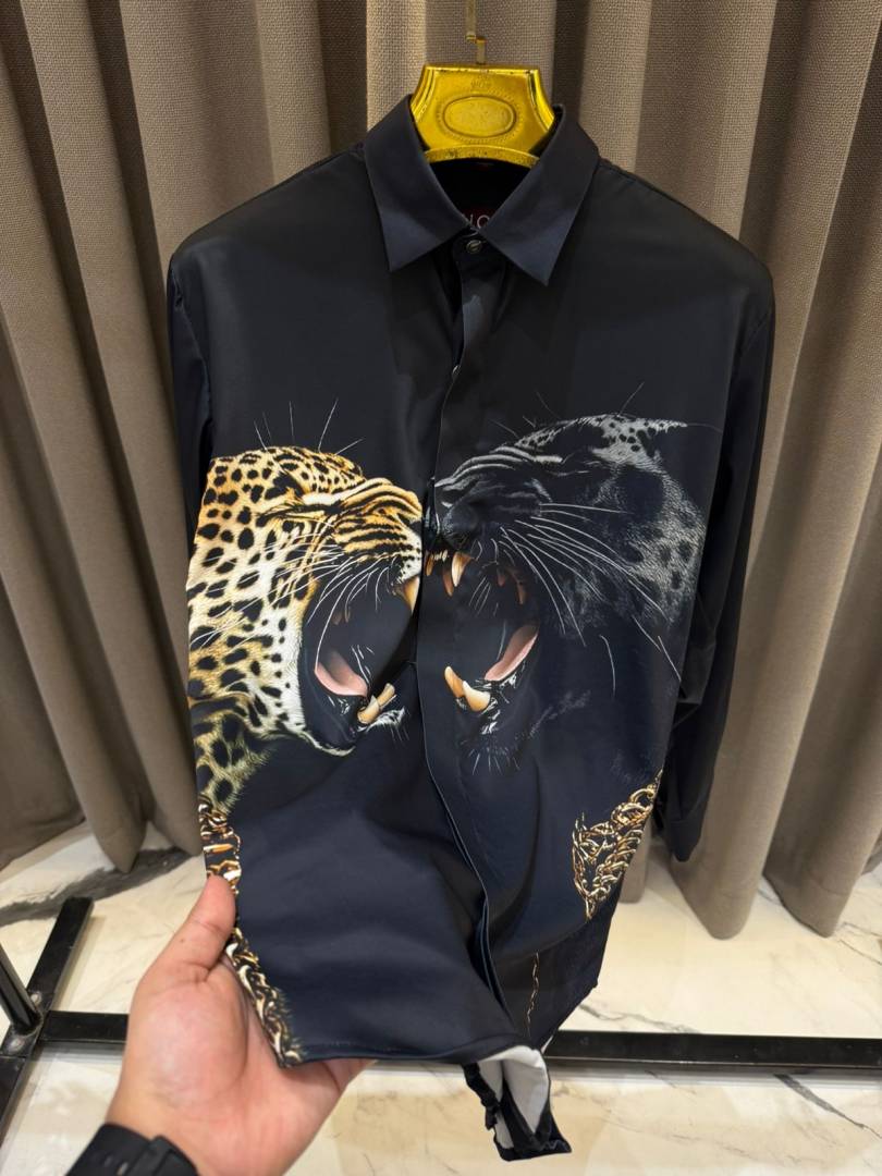 Gucci Leopard Print Box Pack Full Sleeves Shirt Black