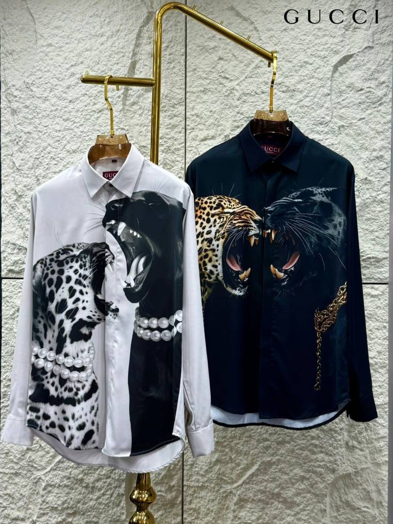 Gucci Leopard Print Box Pack Full Sleeves Shirt Black