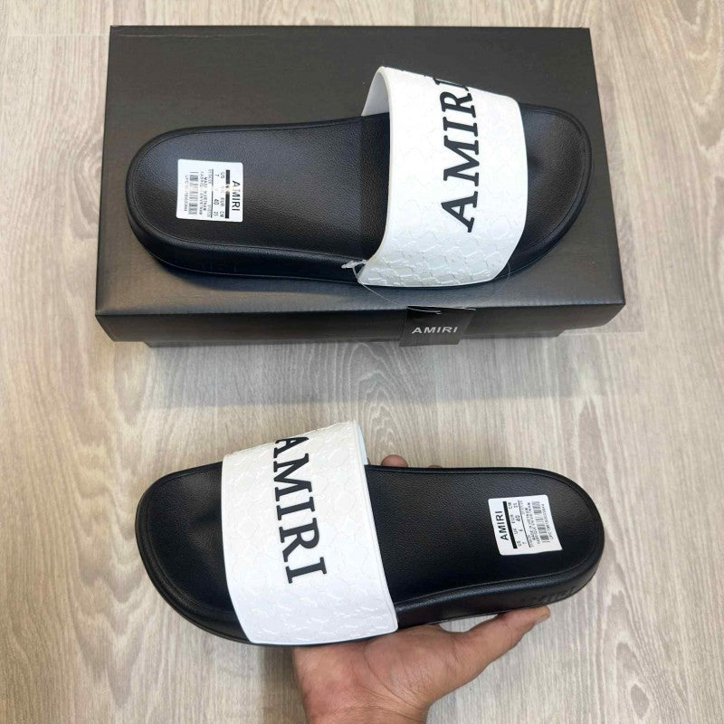 Amirri MA Quad Logo Embossed White Black Slides