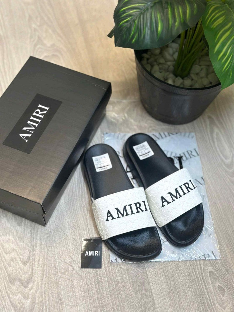 Amirri MA Quad Logo Embossed White Black Slides