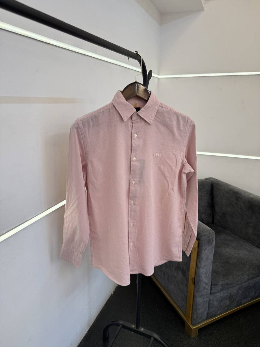 Hugoo boss pink imported linen fabric shirt with embroidery logo