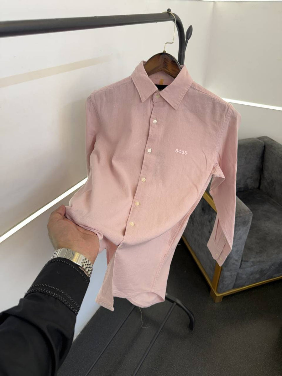 Hugoo boss pink imported linen fabric shirt with embroidery logo