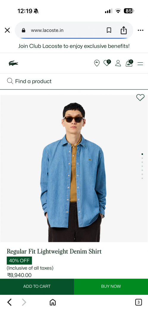 Lacoste Chest Logo Full Sleeves Denim Shirt Denim Blue