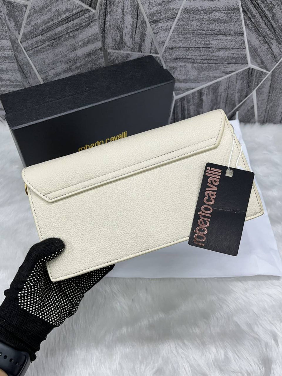 Roberto Cavalli RC Logo White Shoulder Sling Bag With Original Box