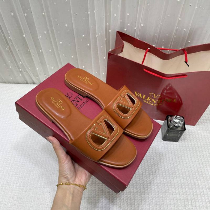 Valentino_Garavani_VLogo_Signature_Flat_Leather_Sandals_Brown_With_OG_Box_&_Carry_Bag_1892_Brown style idea