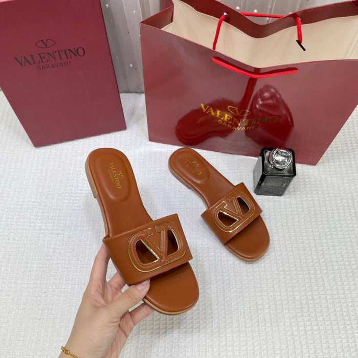 Valentino_Garavani_VLogo_Signature_Flat_Leather_Sandals_Brown_With_OG_Box_&_Carry_Bag_1892_Brown style idea