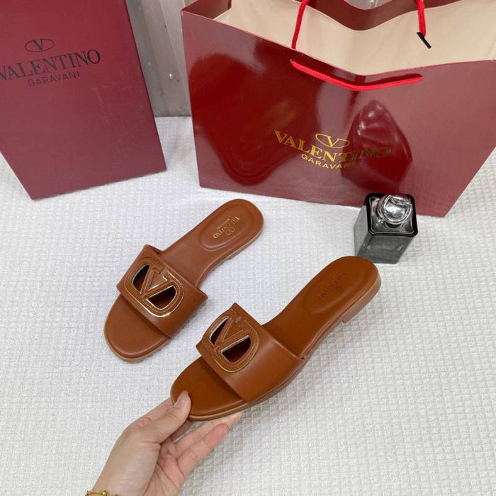 Valentino_Garavani_VLogo_Signature_Flat_Leather_Sandals_Brown_With_OG_Box_&_Carry_Bag_1892_Brown style idea