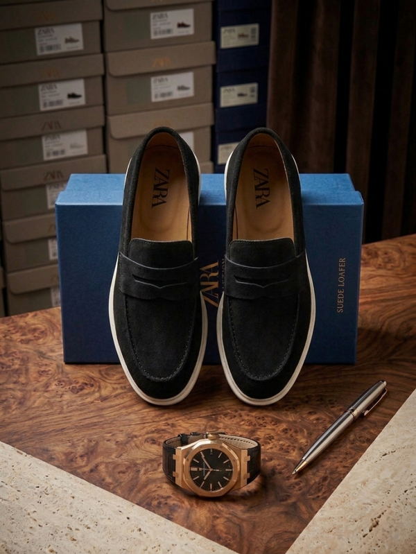 ZARRA BLACK SUEDE LOAFER 500