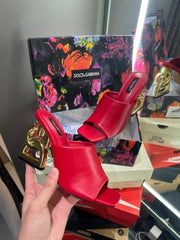 Dolce Gabana D G High heel Gold Sandals With OG Box Carry Bag Wine 1045